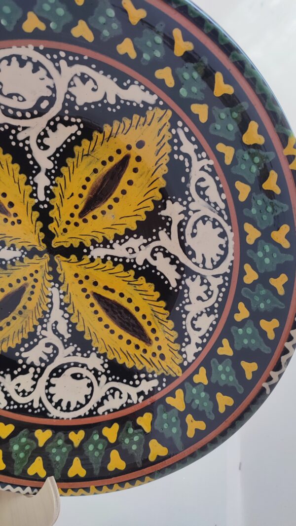 Handmade Uzbek ceramic plate floral design | Hand painted Uzbek Lagan platter yellow traditional pottery 33cm/12.9''