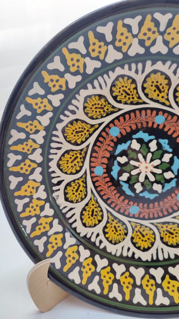 Handmade Uzbek ceramic plate floral design | Hand painted Uzbek Lagan platter yellow traditional pottery 33cm/12.9''